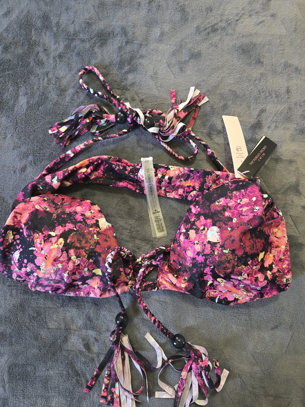 Victoria's Secret Pink and Black Floral Bikini Top
